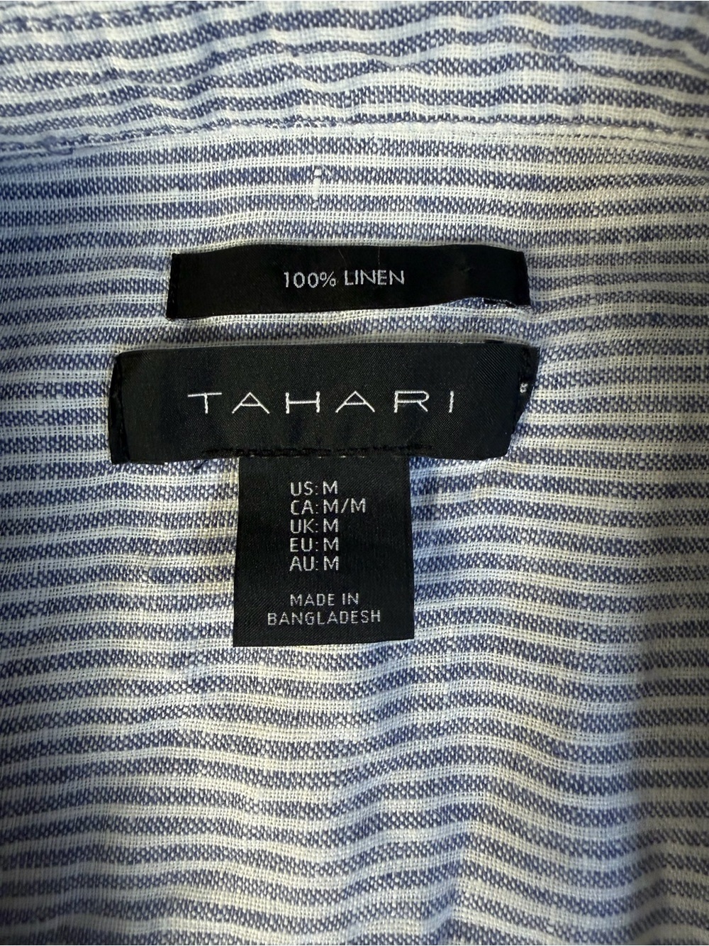 100% Linen Tahari Women’s Blue & White Striped Button-Up Shirt Oversized Size M - Picture 4 of 6